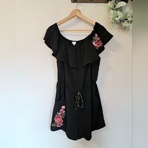 Black Romper Floral Tassle Belt Size XL